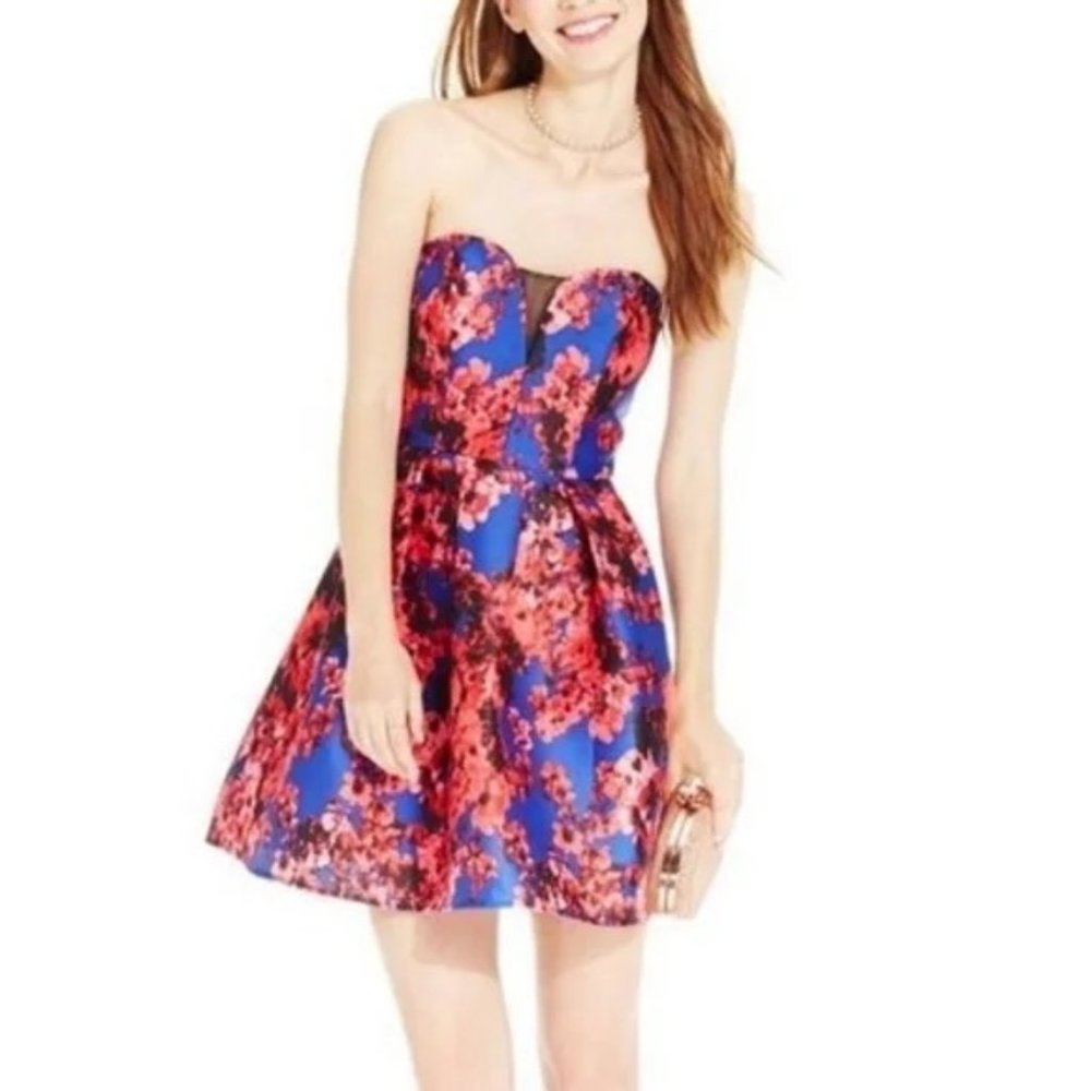 B.Darlin Floral Print Blue Strapless X-Small